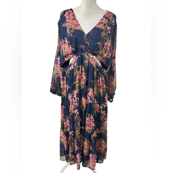 Sofia Jeans Women's Cutout Maxi Dress with sheer Long Sleeves Size 3X - Picture 1 of 9